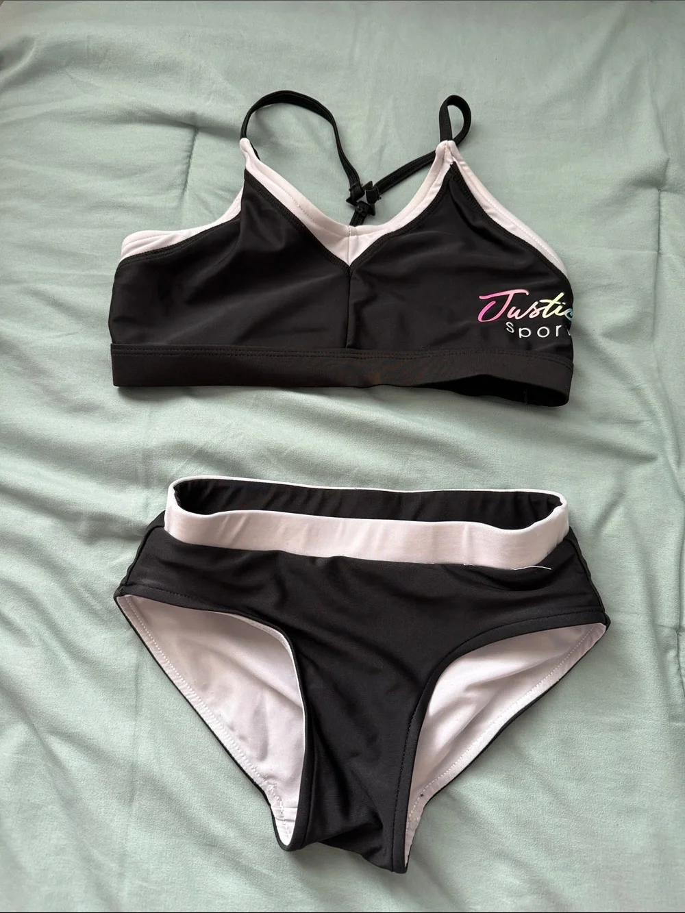 Justice Black & White Two-Piece Active Bikini Set